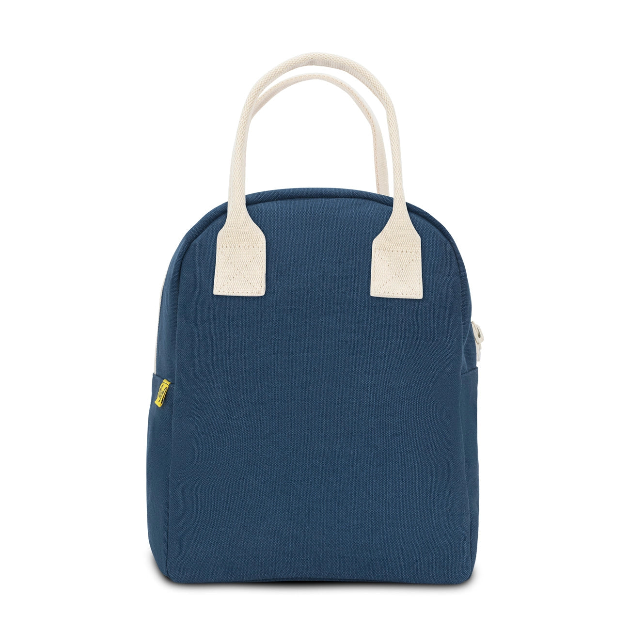 Organic Cotton Zipper Lunch Bag shown in Classic Navy Blue close up from front on white background