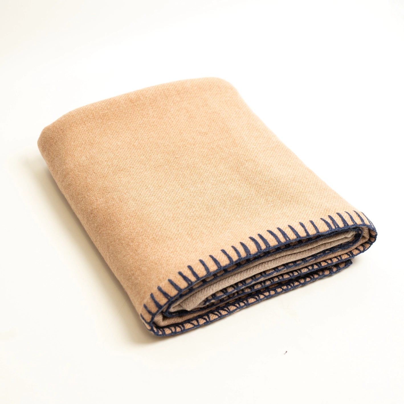 Cashmere Multi-Tone Throw Blanket - Camel + Navy