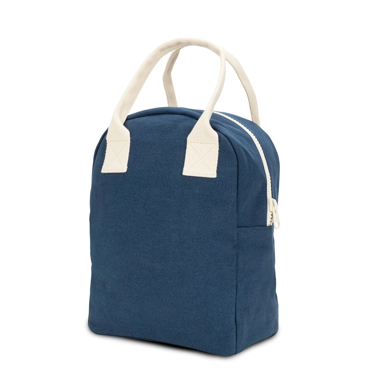 Organic Cotton Zipper Lunch Bag shown in Classic Navy Blue from front angle