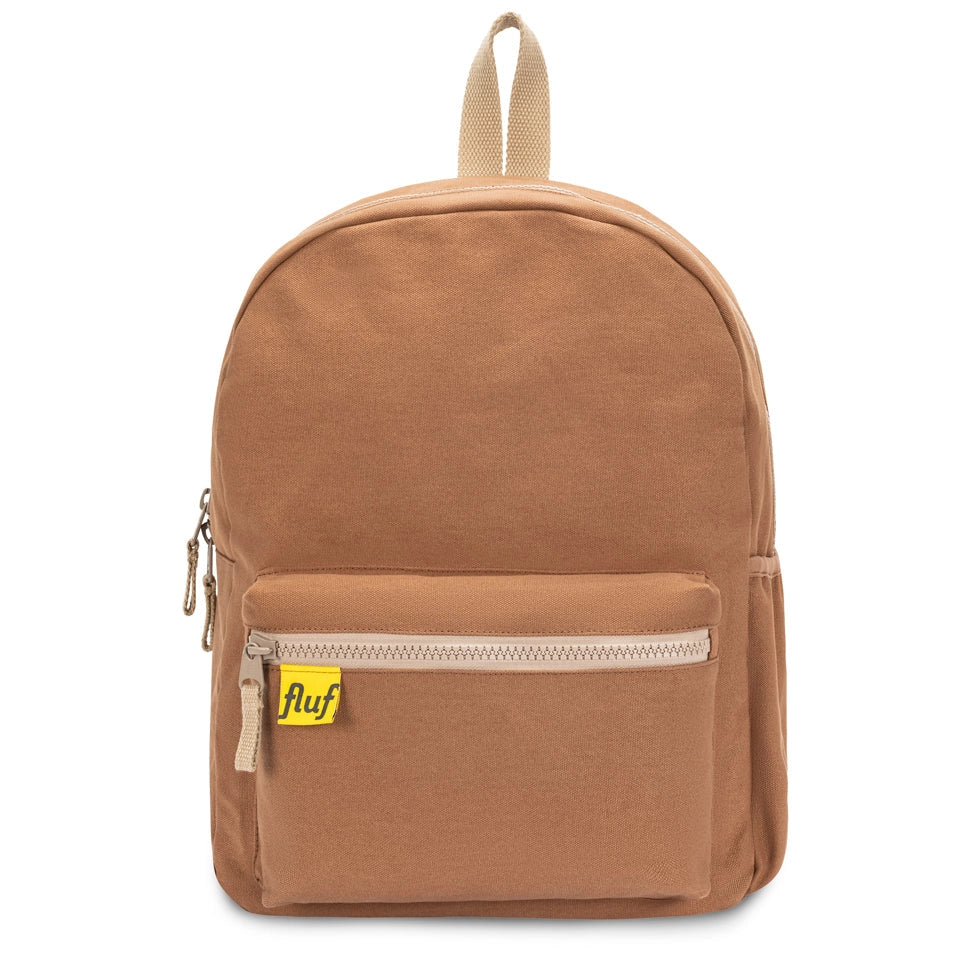 Fluf Organic B Pack Backpack shown in Nutmeg from front CU white background