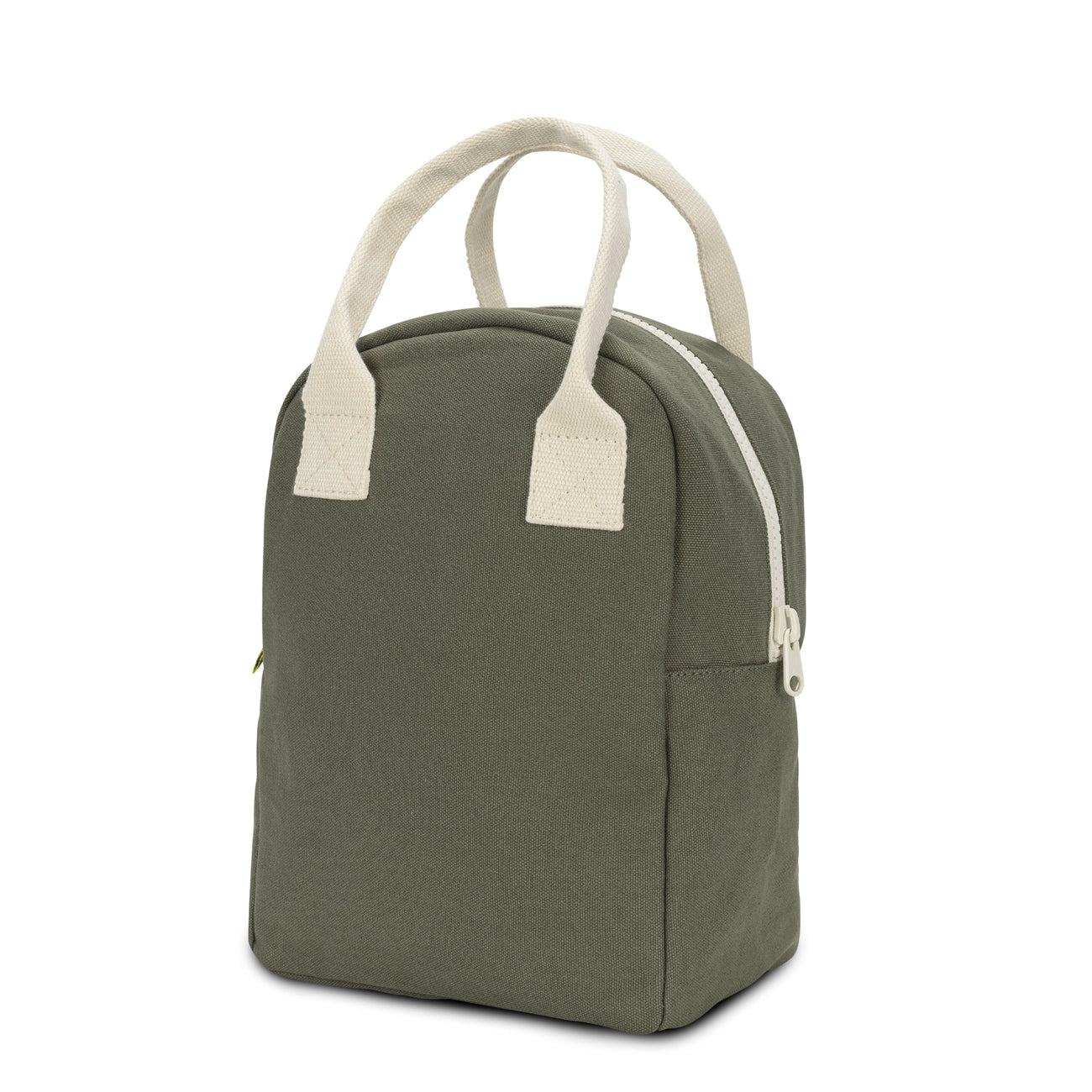 Organic Cotton Zipper Lunch Bag shown in Dark Olive from front