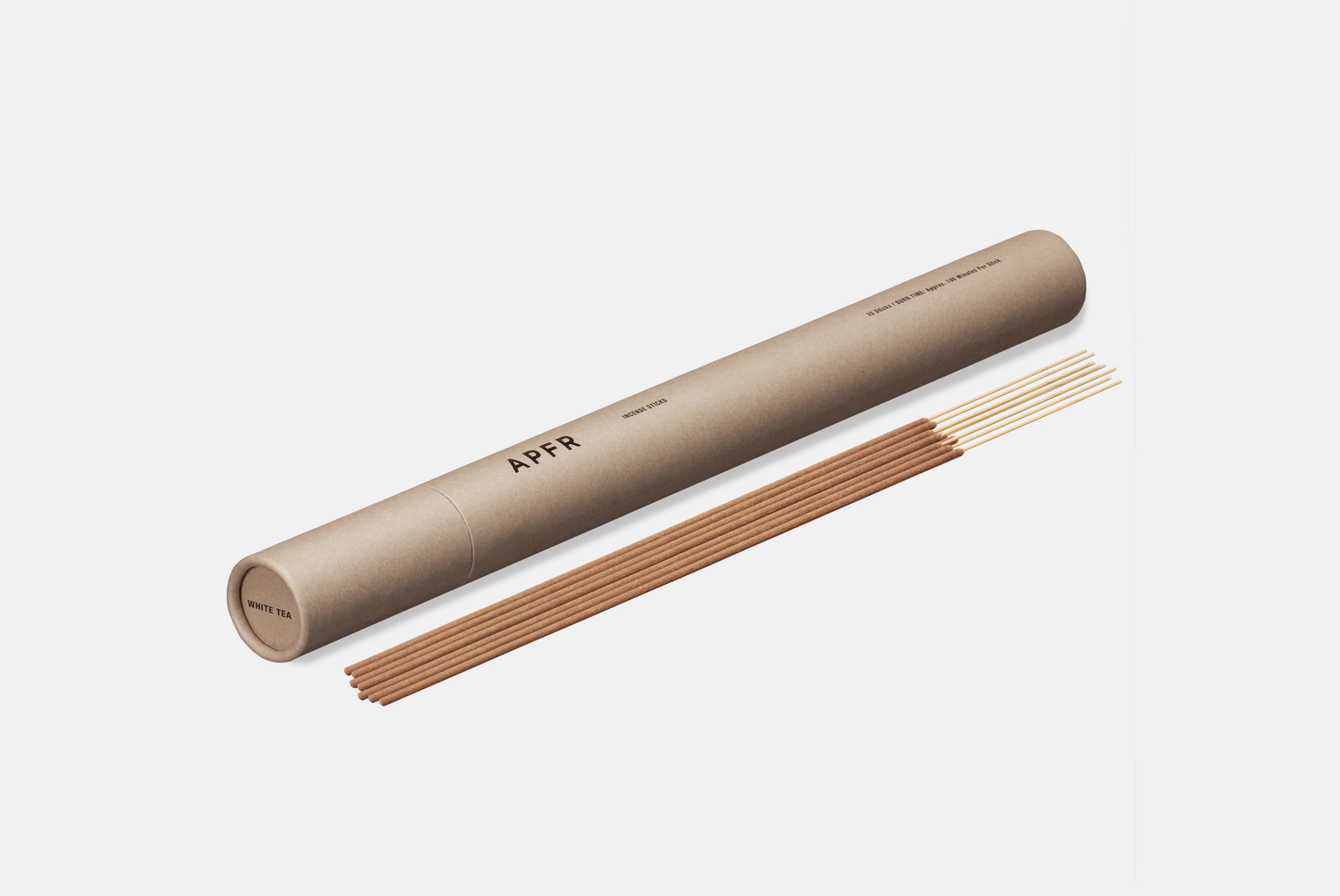 APFR Incense Sticks from Japan, shown with cylinder package in White Tea scent on white background