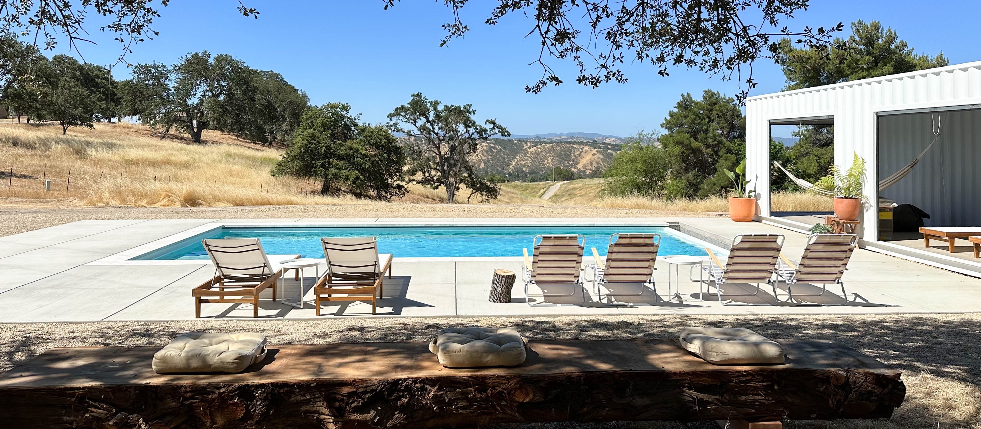 Wide shot of pool and view at Campover Ranch in Paso Robles, California