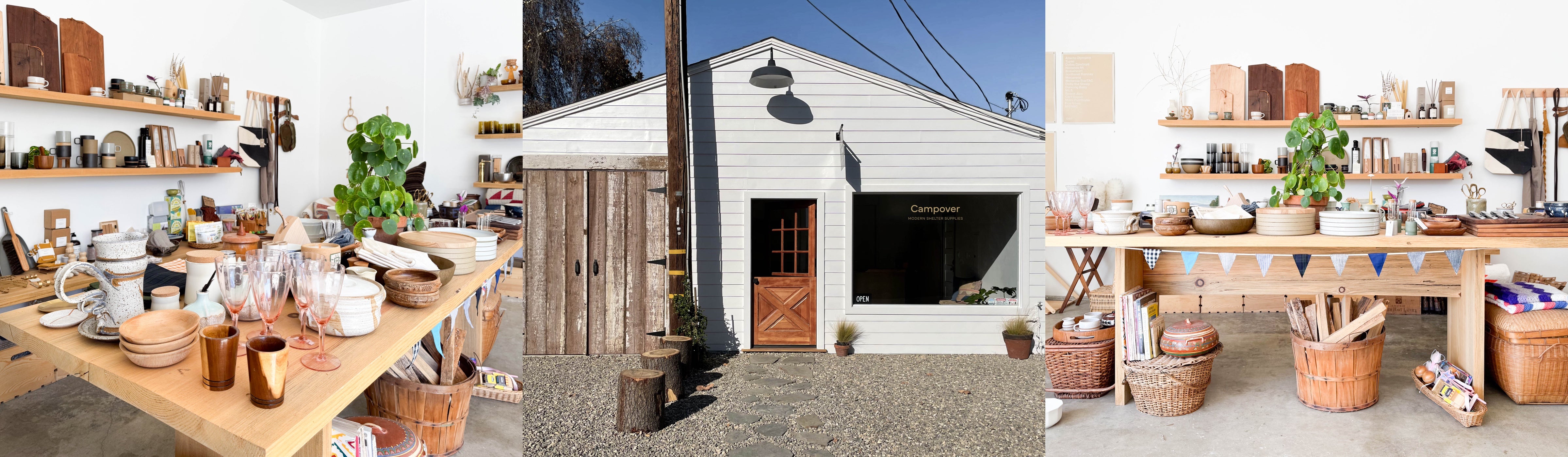 Campover store in Los Alamos, CA front shot and two shots of interior as collage