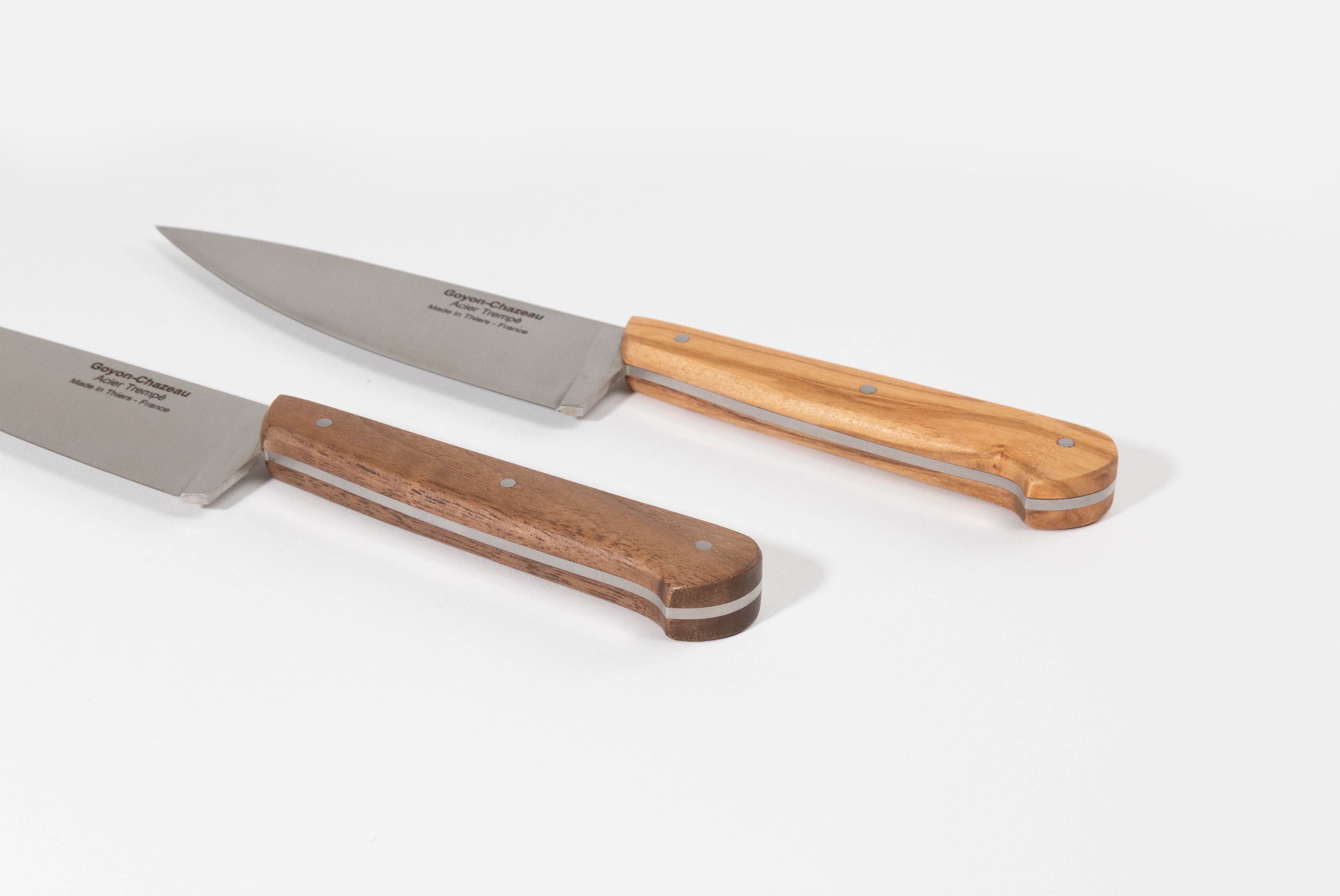 Goyon-Chazeau French Chefs Knife shown at angle on white background