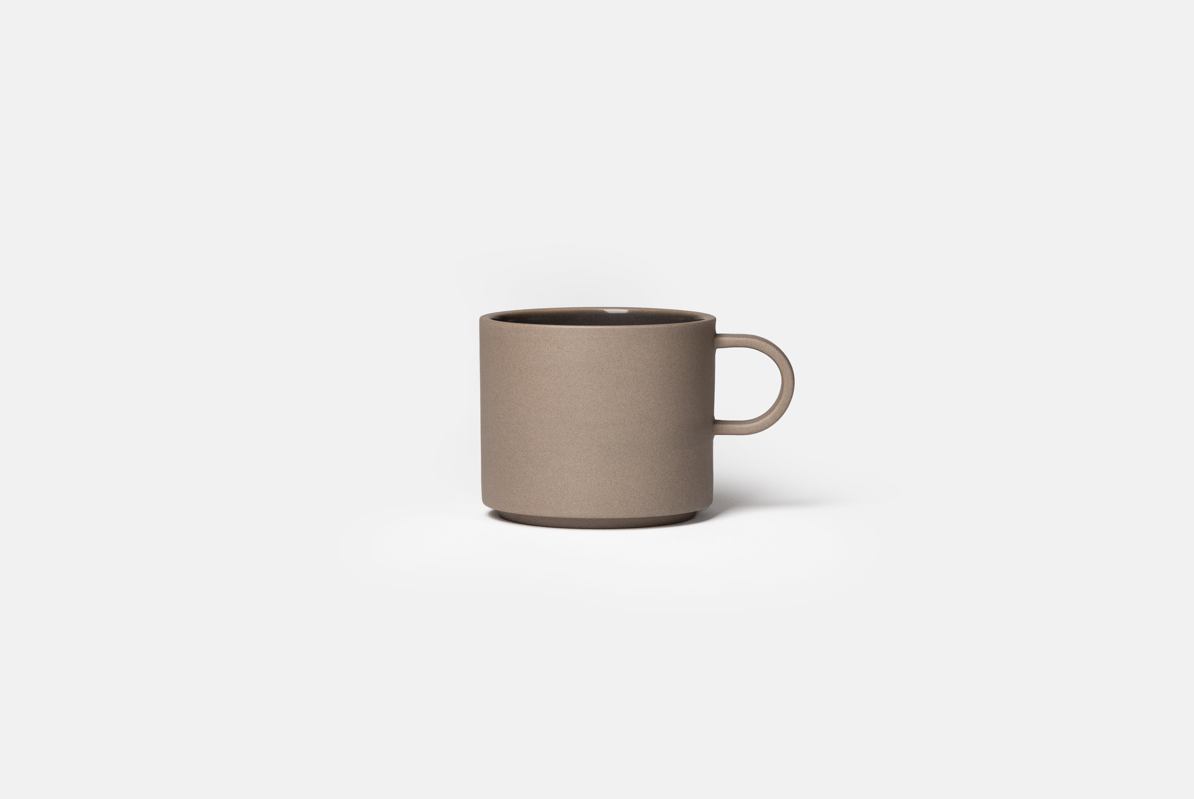 Hasami Porcelain Grey Collection Mug size small with gray interior on white background. Grey ceramic porcelain mug with round handle.