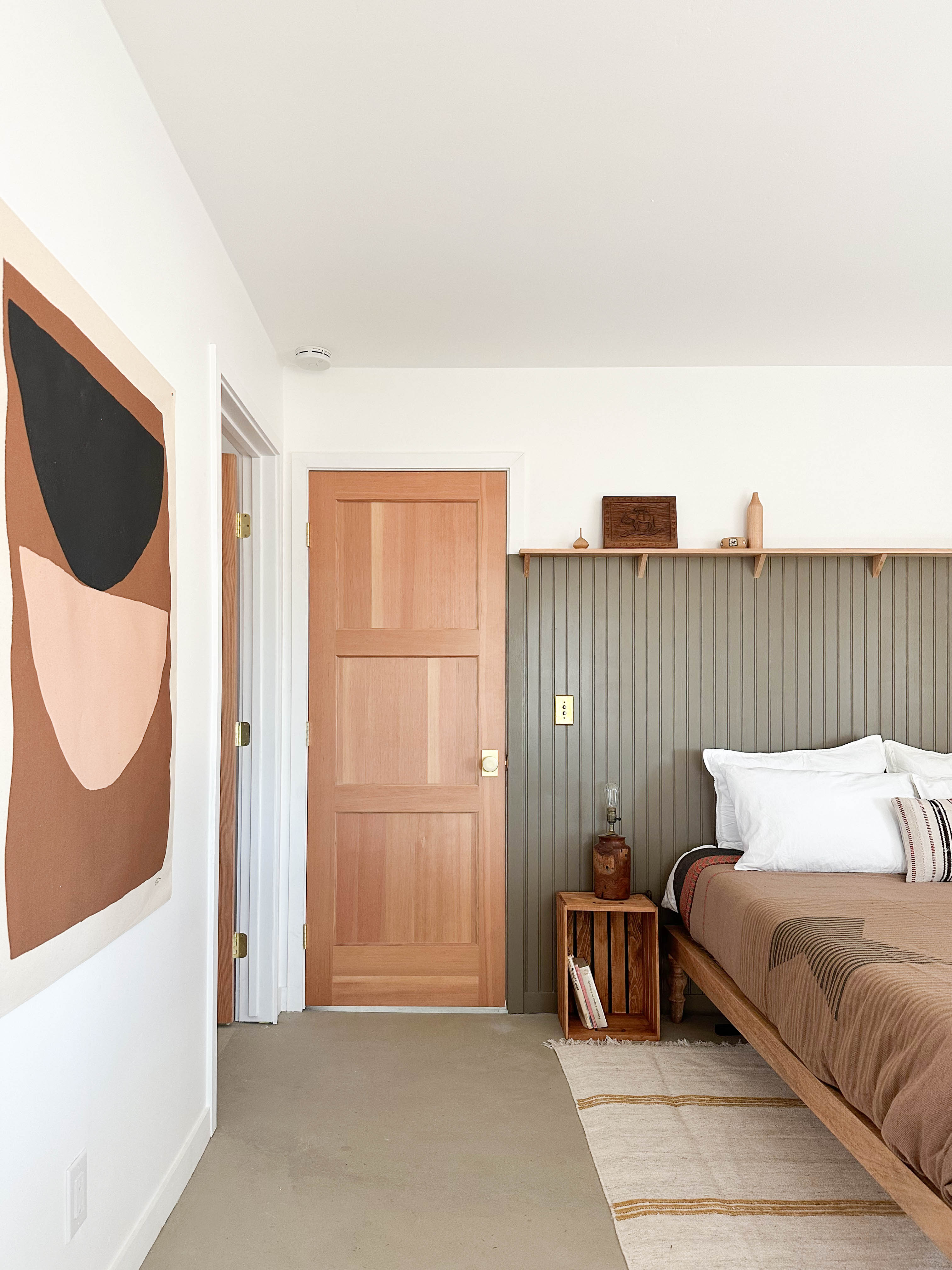 Upton Amberson Wall Hanging shown on wall in bedroom at Campover Ranch in Paso Robles, California