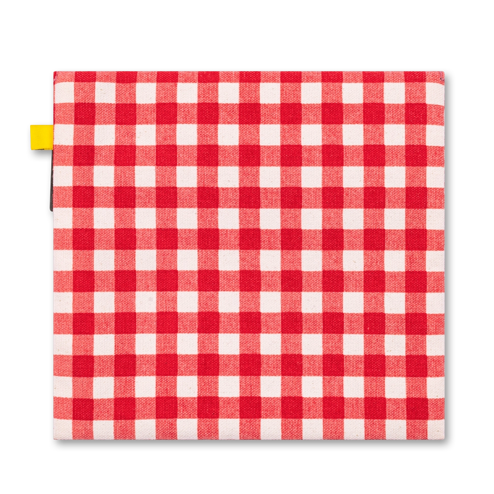 Flip Reusable Snack Bag shown in red gingham from back