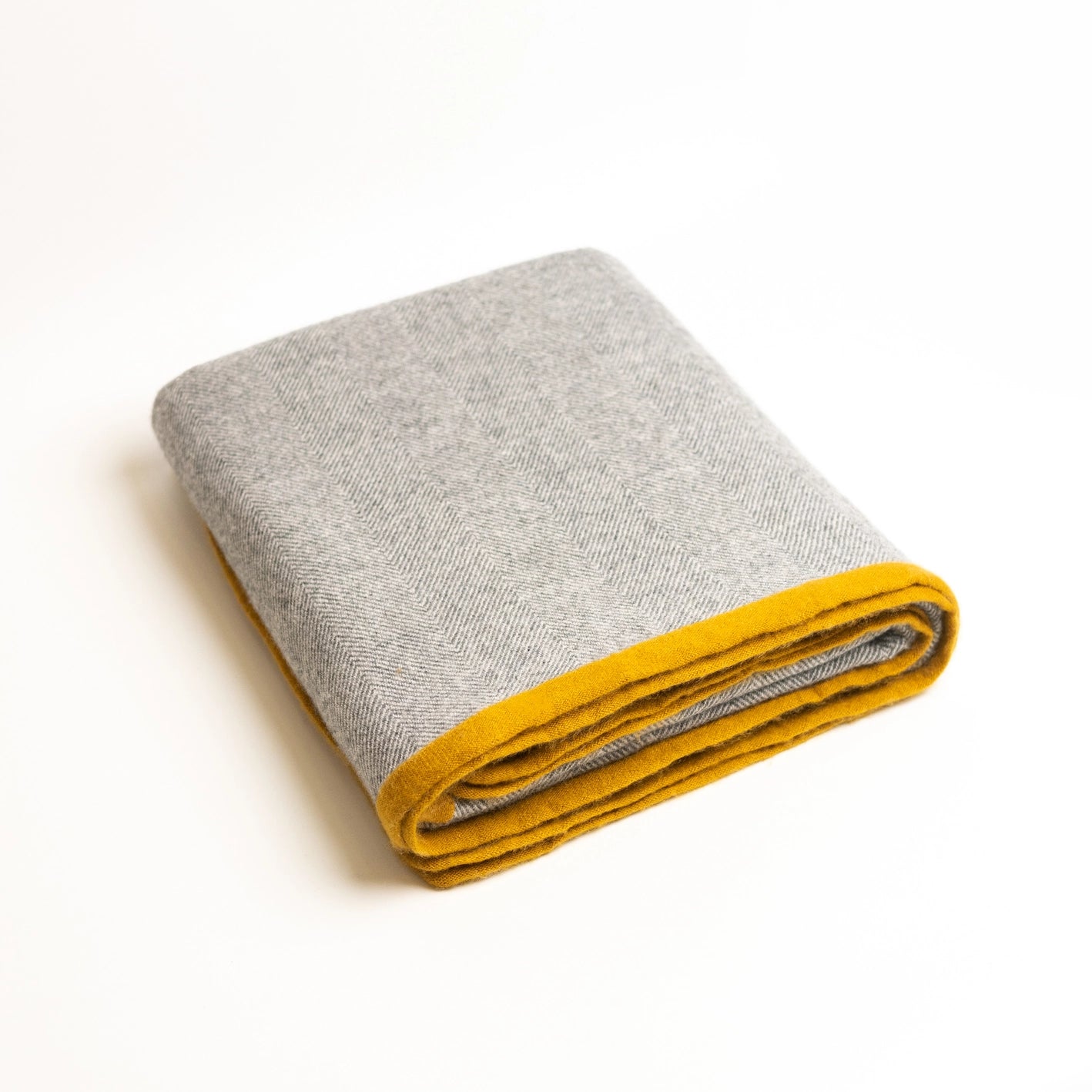 Cashmere Herringbone Throw Blanket - Grey + Yellow