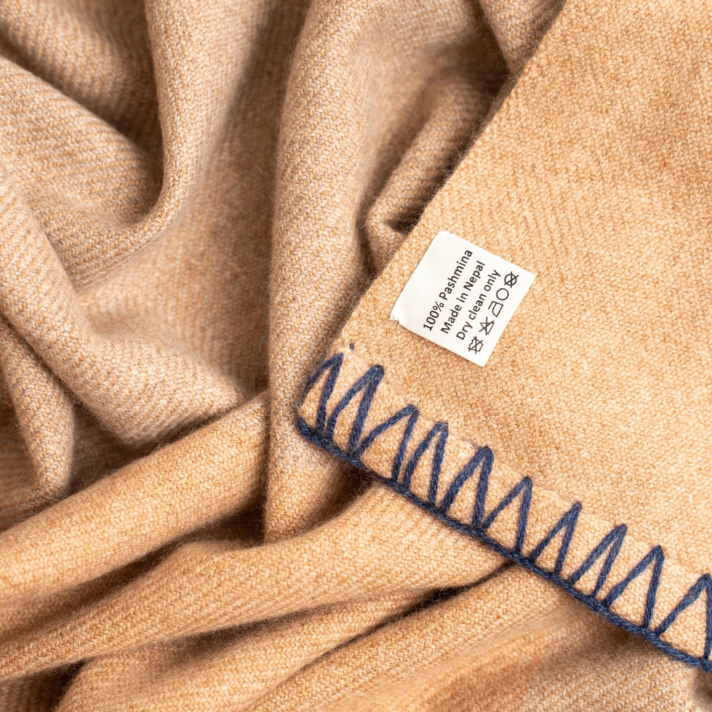 Cashmere Multi-Tone Throw Blanket - Camel + Navy