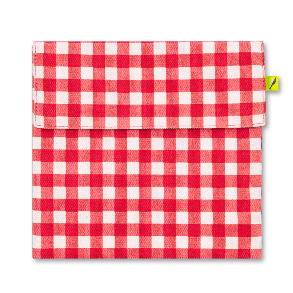 Flip Reusable Snack Bag shown in red gingham from front
