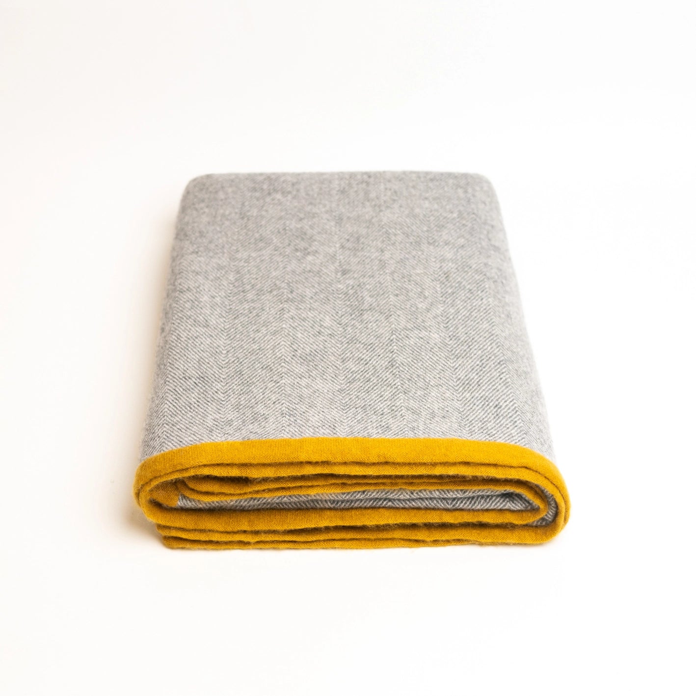 Cashmere Herringbone Throw Blanket - Grey + Yellow