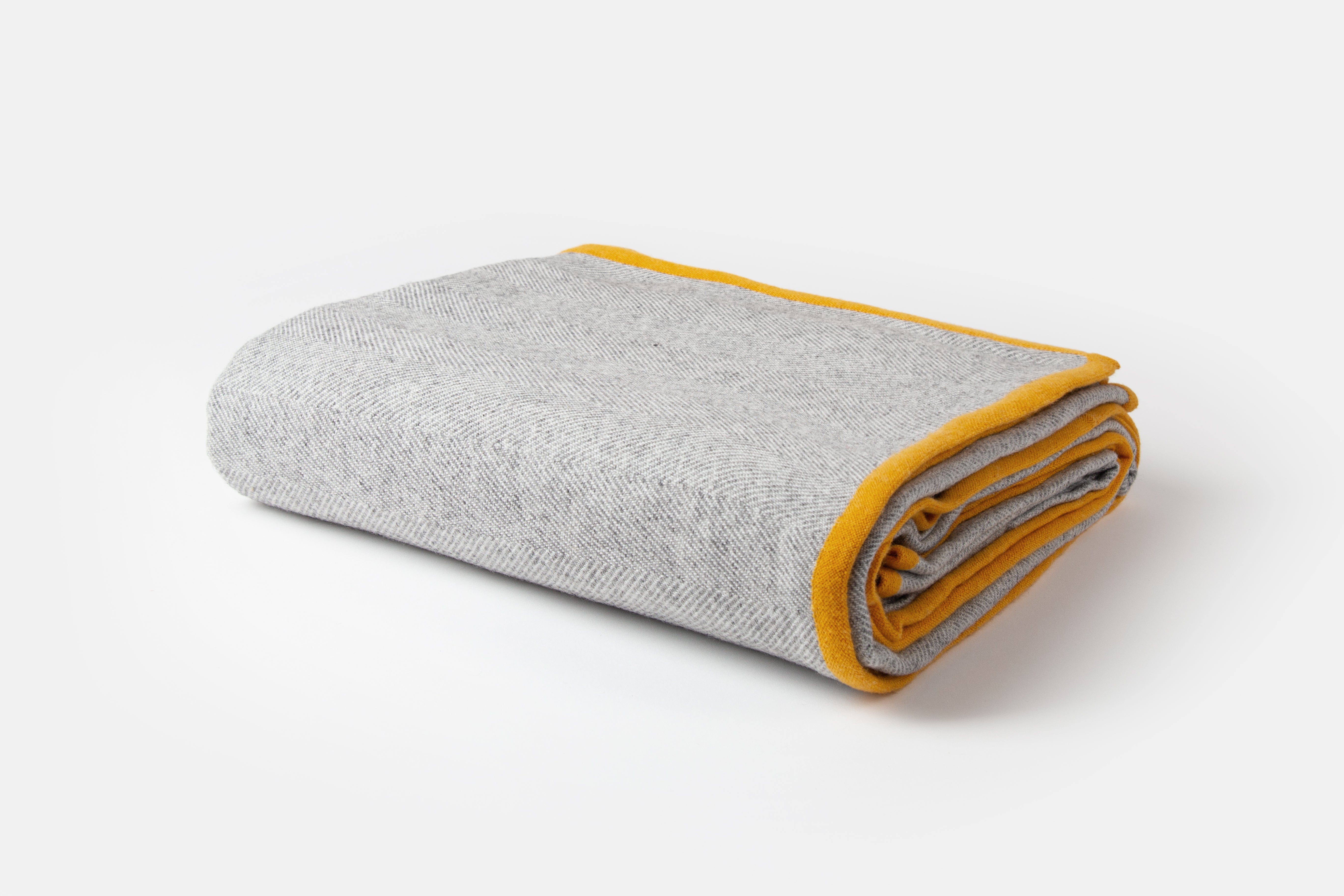 Cashmere Herringbone Throw Blanket - Grey + Yellow