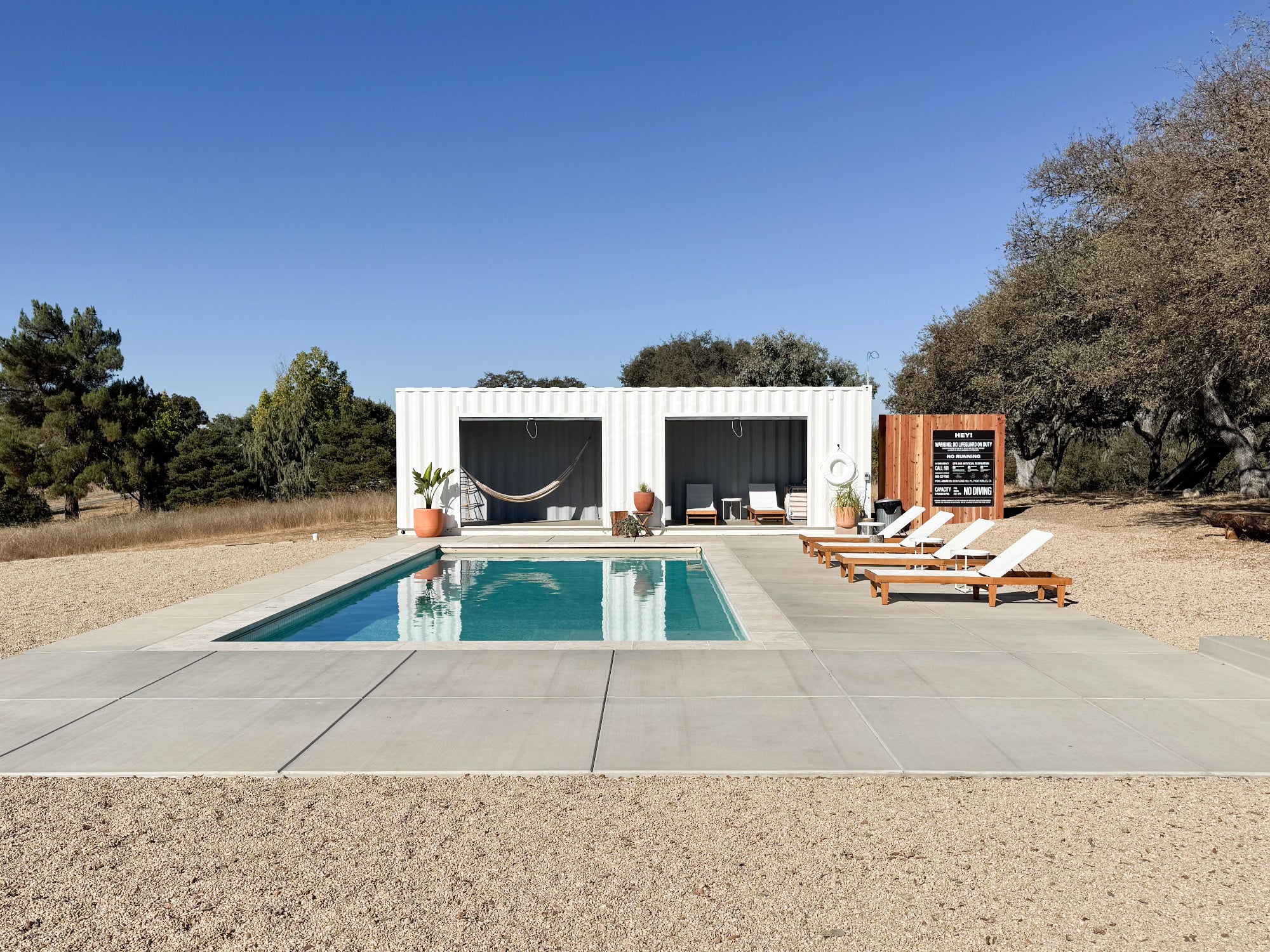 Campover Ranch pool and shipping container cabana in Paso Robles, California