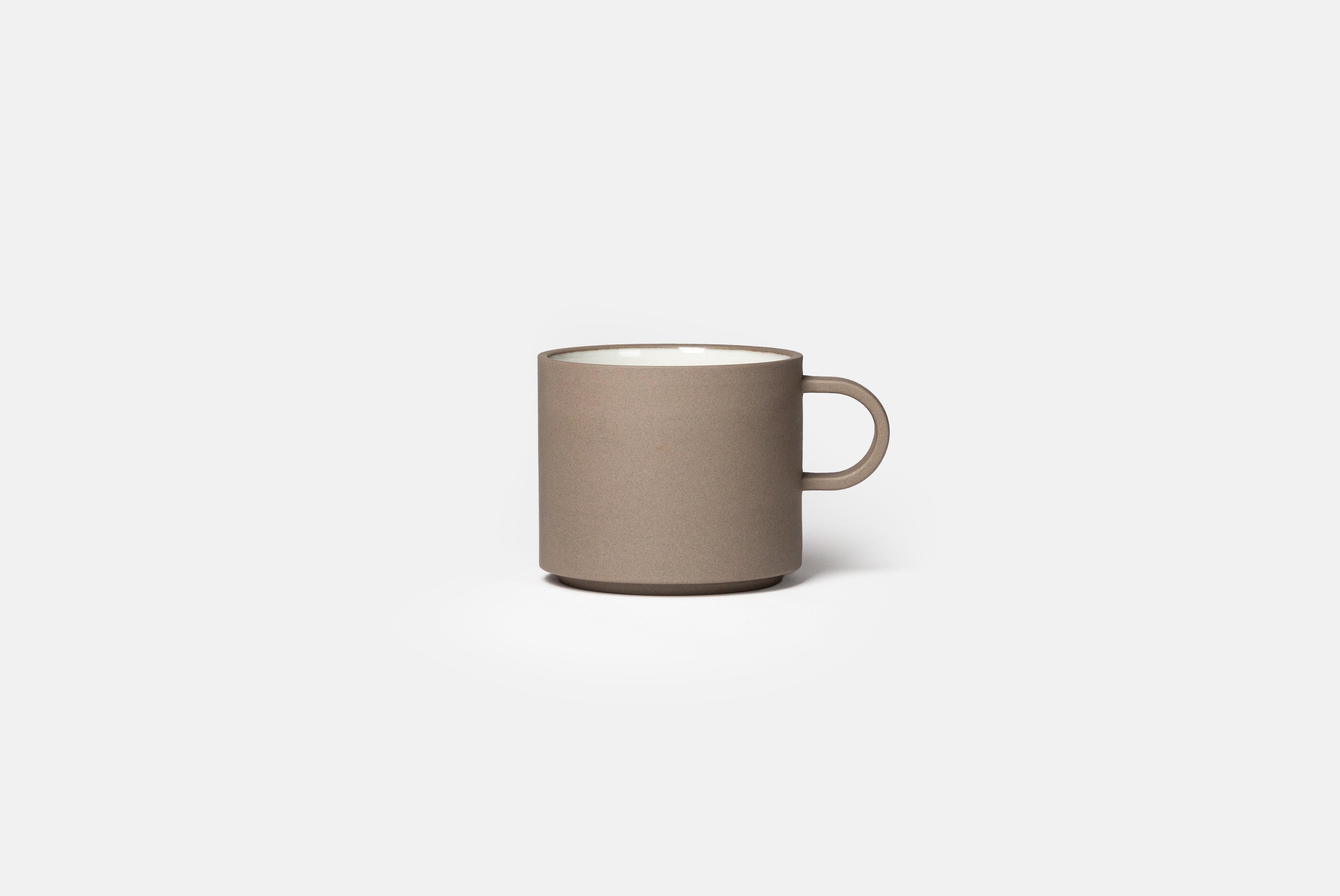Hasami Porcelain Grey Collection Mug size small with white interior on white background. Grey ceramic porcelain mug with round handle.