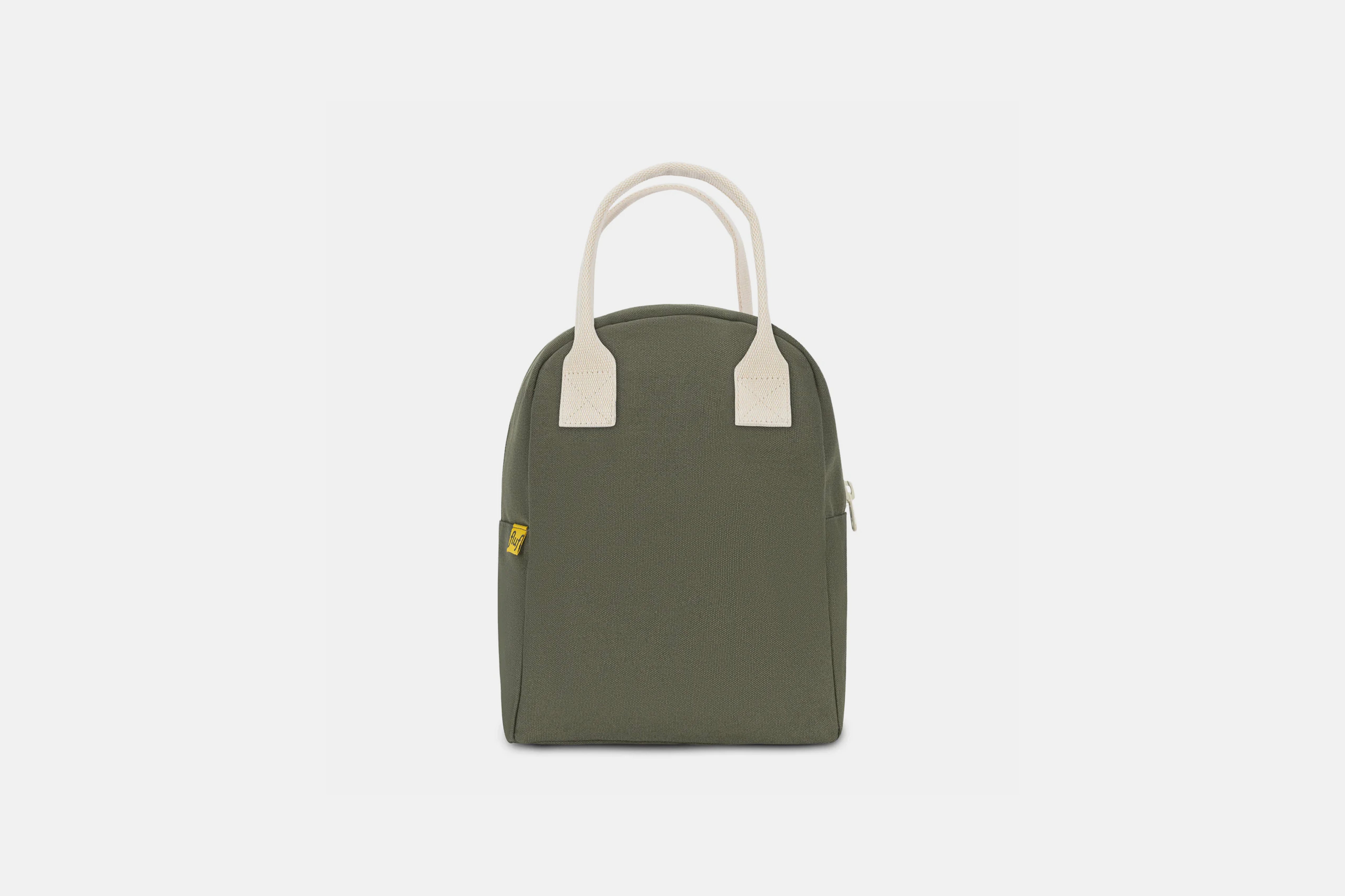 Organic Cotton Zipper Lunch Bag shown in Dark Olive from front