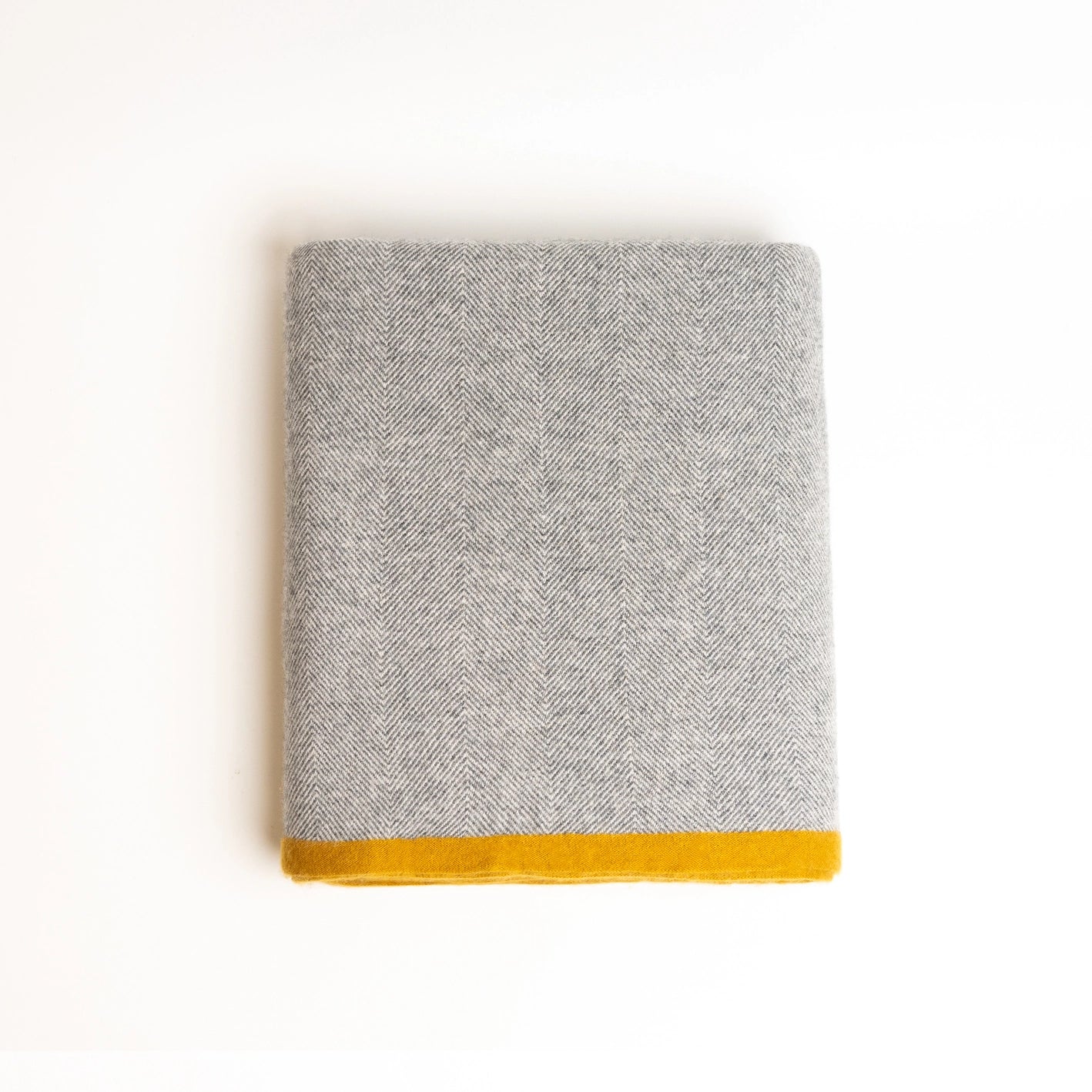 Cashmere Herringbone Throw Blanket - Grey + Yellow