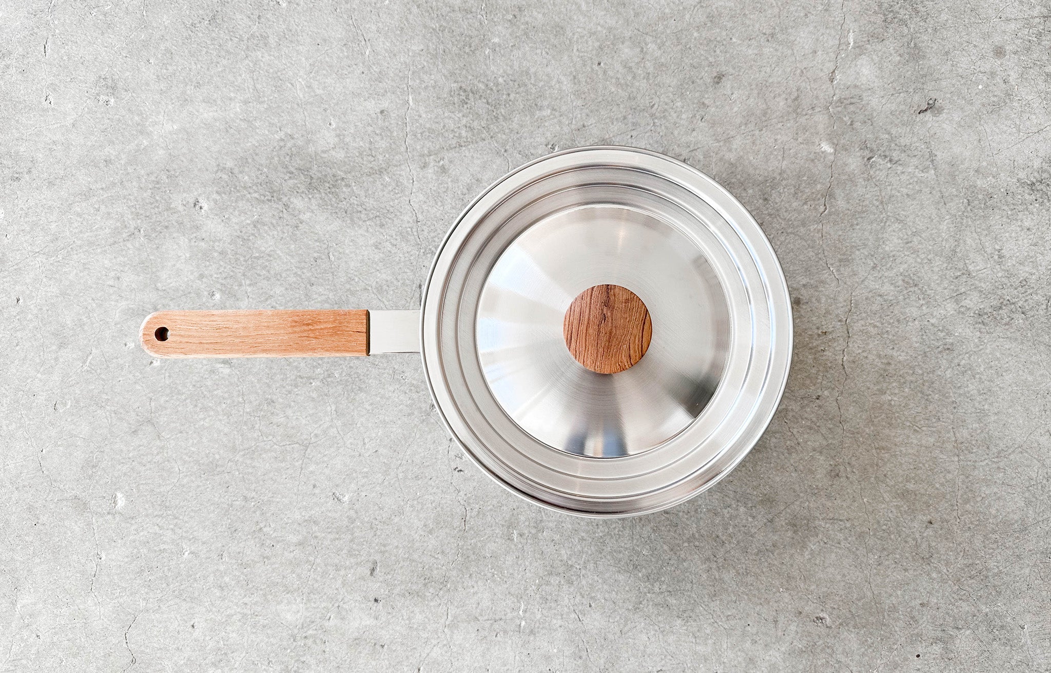 Stainless Steel Pot with Wood Handle view from above | lifestyle